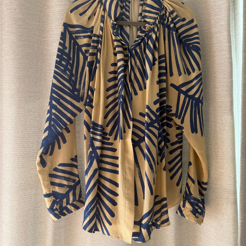 Smythe Beige and Navy Patterned Blouse